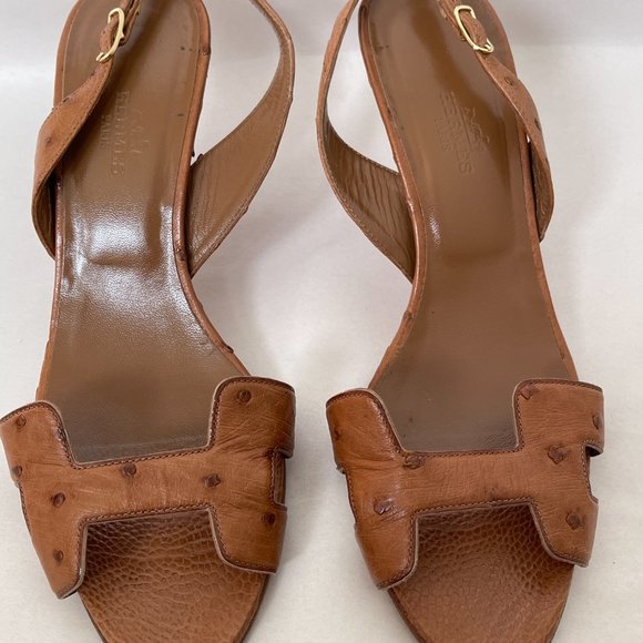 HERMES Ostrich Leather Slingbacks - Tan - Picture 8 of 16